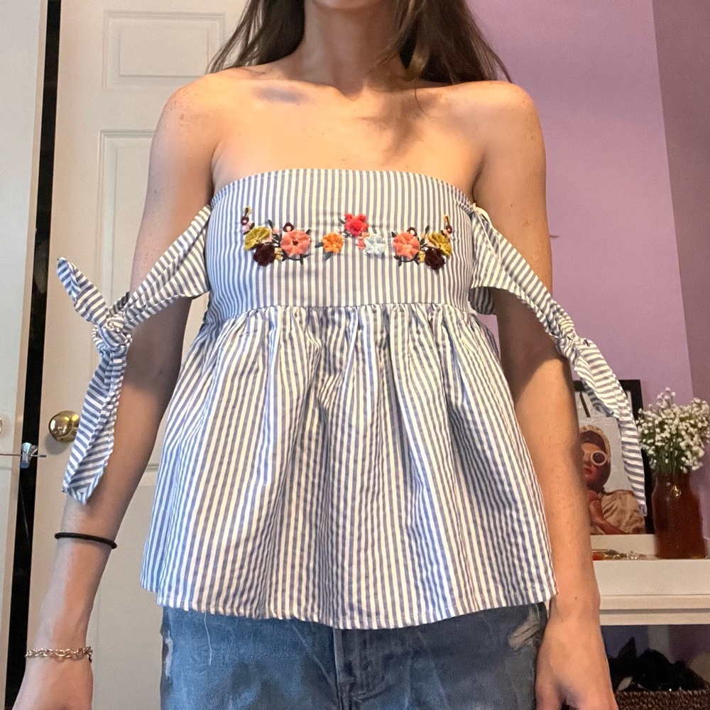 Zara off the shoulder poplin top